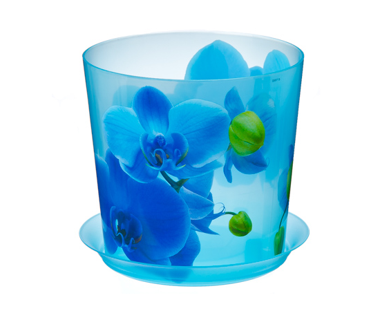 Кашпо "ДЕКО" для орхидеи голубая с подставкой ,1,2л 125мм (М-пластика)